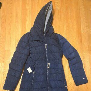 Tommy Hilfigure Zip up hooded belted midlength puffer jacket